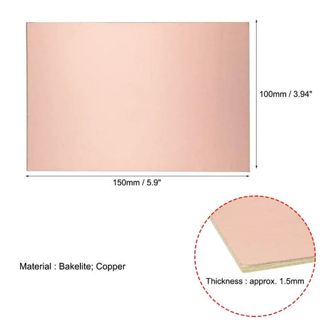 Single-Sided Copper Clad Laminate PCB Board For DIY Prototyping 150x100mm 1.5mm Thick 5-Pack dimensions and thickness