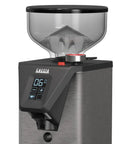 Professional Italian Crafted Stepless Micrometric Espresso And Coffee Grinder Featuring Brushed Steel Housing And Programmable Dosing for precise grinding.