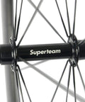 Close-up of hub and spokes on Carbon Fiber Road Wheelset 50mm Deep 23mm Wide Clincher 700c For Shimano 8 9 10 11 Speed V Brake Road Bikes
