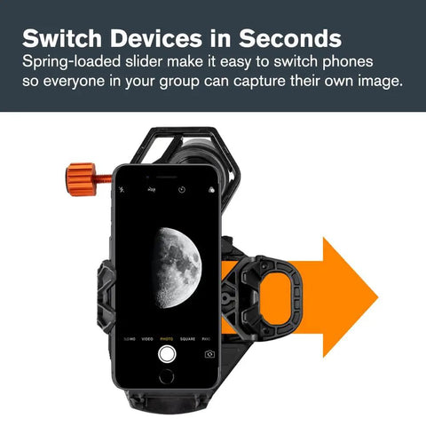 NexGO DX All In One Universal Smartphone Adapter For Telescope Binoculars And Spotting Scopes With Two Axis Precision Alignment and phone