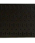 Narrow Pegboard Rack 8 Inch By 32 Inch Black Metal Pegboard Runner for garage setup wall mount, accepts quarter inch pegs slotted accessories.