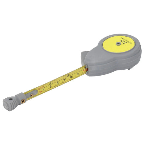 Heavy Duty Rotating Beam Compass With Retractable Tape Measure And Fifty Pencil Refills showing a gray tape measure extending 20 meters.