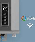 Digital control panel of Indoor Liquid Propane Tankless Water Heater Dishes Out Kickin Hot Water Through WiFi Smart Controls.