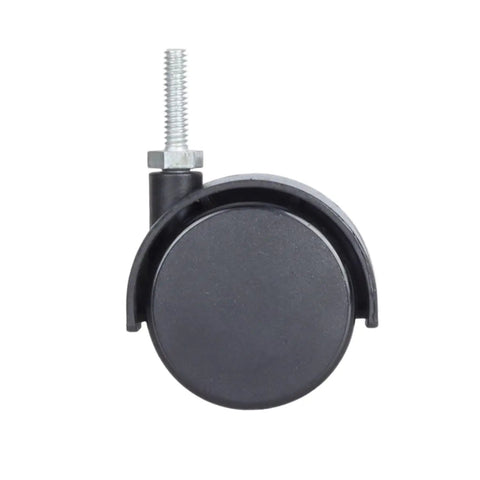 2 Inch Swivel Stem Caster Wheels for Furniture and Shelving, 1/4-20 Thread, black finish, side view