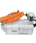 Electric Ac Compressor Kit For Tesla Model 3 HES33 Beltless Scroll Assembly showing silver compressor with orange wiring harness.