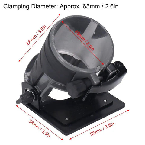 Kickass Adjustable Aluminum Router Base For Woodworking Crews Clean Edge Profiling And Precision Bevel Cuts showing 65mm clamping diameter.