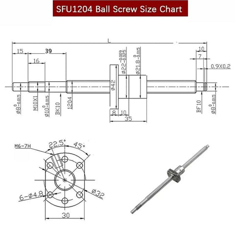 Top Tier SFU Series Ball Screw Kit For CNC Machining With 4mm And 5mm Precision Pitch Including Solid Coupler To Boost Structural Strength And Simplify Your DIY Machine Build Projects. SFU1204 ball screw size chart