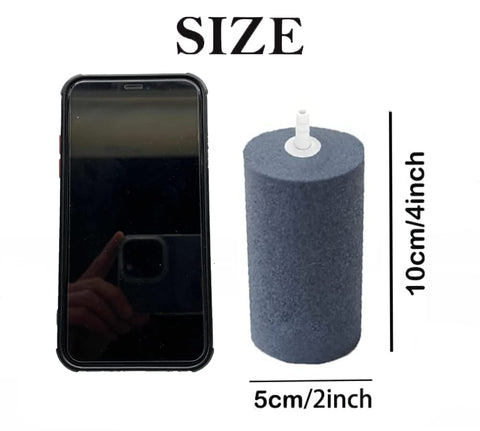 Six Pack Large 4 By 2 Inch Round Air Stones For Aquarium And Hydroponics, Heavy Duty Bubble Diffuser next to phone for size comparison