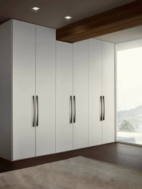 Matte Black Cabinet Pull Set 12.6 Inch Center Hole Modern Minimalist Zinc Alloy Drawer Handles on white wardrobe doors.