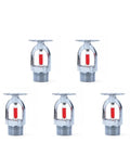 Bronze Ceiling Downward Pendent Fire Sprinkler Head 155F Fast Acting Half Inch Npt Thread set of five with red bulb design.