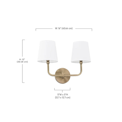 Dawson Decorative White Fabric Stay Straight Shade Bathroom Vanity Wall Mount Light Fixture 2 Light 120 Total Watts