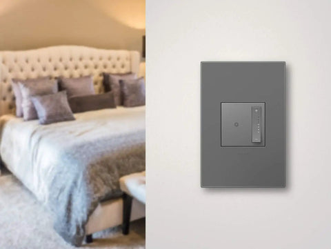 Tru-Universal Dimmer Switch 450W for LED, Incandescent, Halogen, Fluorescent, CFL, Flicker-Free SoftTap Dimming, Magnesium Finish on wall