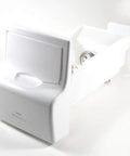 Ice Container Assembly Replacement For Refrigerator 241860812, durable OEM style ice bin, side view, white plastic