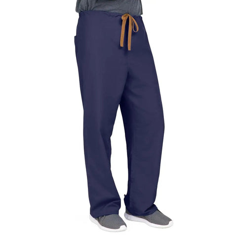 PerforMAX Reversible Drawstring Scrub Pant ANG-CC Medium Navy for Unisex Comfort, moisture-wicking fabric shown on model.
