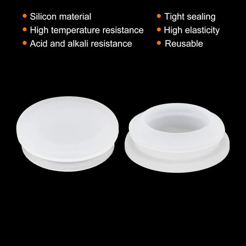 Rock Solid Clear Premium Silicone Snap In Locking Hole Plugs For Cabinet Panel Bulkhead And Furniture Hardware With Slick Fit Waterproof Seal Round Grommet_caps, showing two clear silicone plugs with tight sealing design.