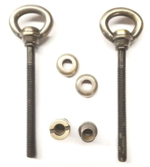 Heavy Duty Steel Cheval Mirror Mount Set With A Top Shelf Antique Brass Finish And Badass Vintage Swivel Rotation Hardware Kit, close-up of metal fittings.