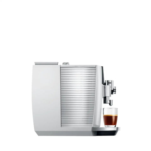 Top Shelf Automatic Espresso Coffee Maker With Dual Bean Hopper And Sweet Foam Milk Frother One Touch Brew White profile view