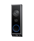 Dual Camera Smart Video Doorbell With Crisp 2K Clarity And Color Night Vision features a sleek black design with a circular button.