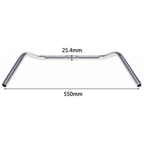 Rise Cruiser Handlebar 25.4mm Silver For Fixed Gear And Road Bikes, Lightweight Aluminum, 550mm Width, High Rise Design