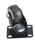 Rock Solid 1.5 Inch Caster Wheels 4 Pack Heavy Duty Industrial Swivel Trolley Casters With Brakes showing a close-up of a black PU rubber wheel.