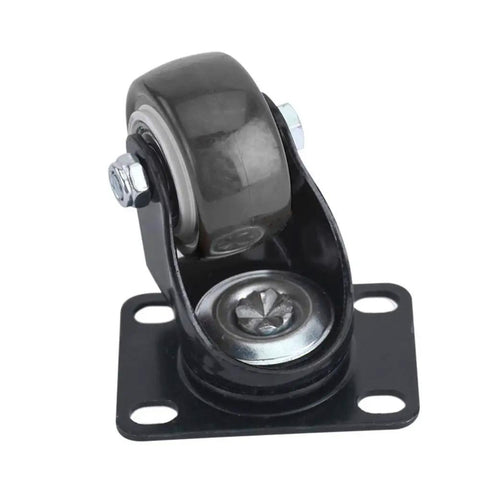 Rock Solid 1.5 Inch Caster Wheels 4 Pack Heavy Duty Industrial Swivel Trolley Casters With Brakes showing a close-up of a black PU rubber wheel.