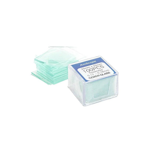 Pre Cleaned Blank Glass Microscope Slides And Coverslips Kit, 50 Slides And 100 Square Coverslips, 1 By 3 Inch Slides, 7 By 7 Eighths Inch Coverslips, 0.006 Inch Thick Ground Edge Glass, Perfect For Lab Research And Classroom Use, box and slides