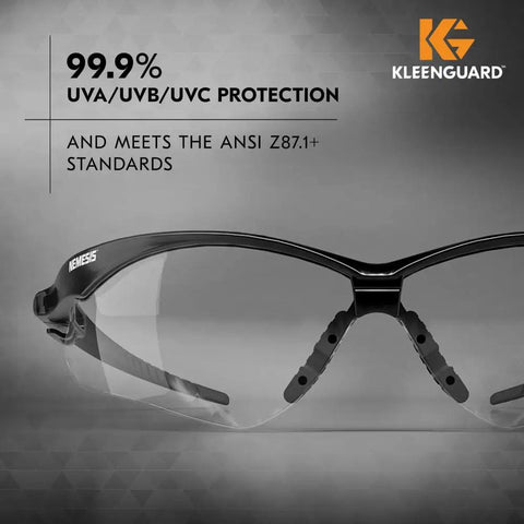 Nemesis Safety Glasses With Cord Connect And Anti Fog Coating Clear Lenses Black Frame Lightweight Unisex Eye Protection For Work Wear Bulk Case Of 12 Pairs Sleek Style That The Whole Crew Will Love Reliable Shield Against Splashes And Impacts