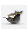 Four Pack Vintage Globe Furniture Casters With Brakes 1.5 Inch Swivel Stem Casters for sofas, shown with flat brake detail.