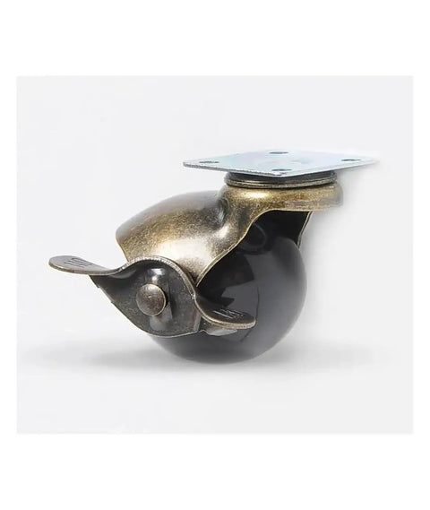 Four Pack Vintage Globe Furniture Casters With Brakes 1.5 Inch Swivel Stem Casters for sofas, shown with flat brake detail.