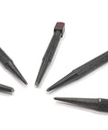 Kickass Set Of Five Square Head Center Punches Imperial Standard For Metal And Woodworking Tasks Featuring Knurled Handles And Rust Resistant Epoxy Coating built tough displayed in a circle.