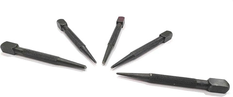 Kickass Set Of Five Square Head Center Punches Imperial Standard For Metal And Woodworking Tasks Featuring Knurled Handles And Rust Resistant Epoxy Coating built tough displayed in a circle.