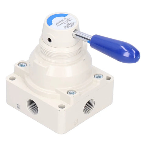 Industrial Pneumatic Rotary Lever Air Hand Valve with Compact 3 Position 4 Way Flow Control Model 4HV310, close-up view