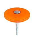 Pro Grade Plastic Cap Roofing Nails With Hella Secure Ring Shank And Tough Electro Galvanized Steel, 1 Inch Cap, Orange.