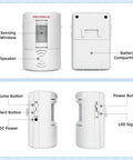 PIR Motion Sensor Door Bell With 90 Db Alert And Flashing Red Light, 2 To 6 Meter Detection Range, All In One Chime Alarm For Shop Office And Home, Welcome Dingdong Alarm, Burglar Motion Detector, Easy Peasy Setup, white plastic sensor alarm front and side view