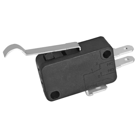 Industrial SPDT Micro Switch With Roller Lever Snap Action, heavy-duty industrial-grade replacement, black casing, side view.