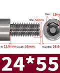 TC4 Titanium Cup Head Hex Socket Screws M24 Metric Industrial Hardware dimensions displayed, showcasing head and thread sizes.