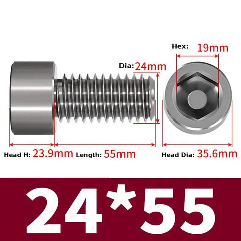 TC4 Titanium Cup Head Hex Socket Screws M24 Metric Industrial Hardware dimensions displayed, showcasing head and thread sizes.