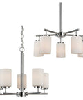 Oslo Five Chrome Chandelier Hanging Modern Fixture With Cased Opal Etched Glass Shades Steel Build 24 Inch Diameter