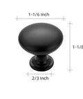 Matte Black Zinc Kitchen Cabinet Knobs And Drawer Pulls Set, 30 Pack, Euro Style Round Knobs, 1-1/6 Inch Diameter, side view