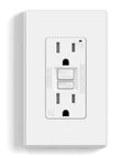 GFCI Outlet 15 Amp Self Test With Thinner Design Tamper Resistant Receptacle Ground Fault Interrupter UL Listed Matte White Wall Plate Dual Protection System for Home and Office front view