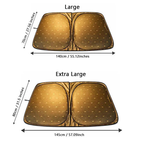 Image showing an Extra Large Foldable Windshield Sunshade For Mercedes Benz Cla 2026 Eq Ev with dimensions and design.