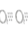 Solid Stainless Steel Hose Clamp Set With Heavy Duty Worm Gear Band And Screw For Secure Pipe Connections That Grip Tight Under Pressure Without Slipping Or Deforming For Reliable Plumbing And Auto Repair Jobs Today. Two stainless steel hose clamp sets with band and screw fittings