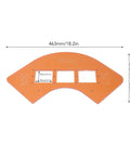 Two Piece Woodworking Corner Radius Template Kit With Router Jig Covering R15 To R200, sturdy orange plastic template for cabinet edges.