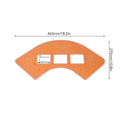 Top Shelf Router Corner Radius Template For Woodworking Jig R15 R30 R100 R200, orange polymer, 463mm x 275mm size for precise cuts.