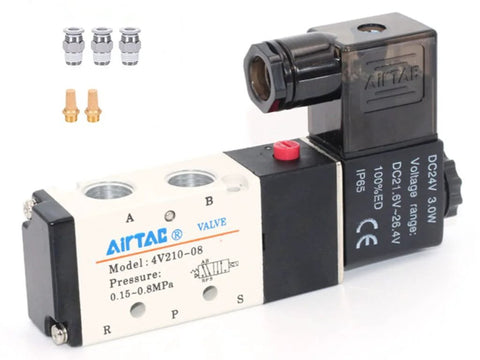 4V210-08 Quarter Inch PT Pneumatic Solenoid Valve Pilot Operated 2 Position 5 Way Aluminum Alloy Body DC24V with fittings