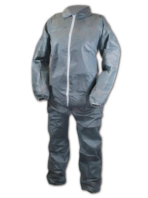 Lite N Kool Plus Disposable SMS Coverall with Elastic Cuffs and Front Zipper Abrasion Resistant Gray 2X Large Protective Suit for Dry Particulates Case of 25.