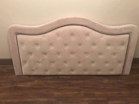 Curved tufted headboard with Brass Nailhead Upholstery Strips Kit For Sofas Headboards And Benches, 9.5mm Brass Tacks, 1 m each.