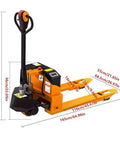 Heavy Duty Electric Pallet Jack Truck With 4400 Lbs Capacity For Warehouses And Construction Sites Featuring Lithium Ion Battery And Multi Function Handle At 55cm side view dimensions showing width and height.