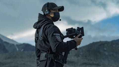 Person using Lightweight Gimbal Support Vest For Long Shoots With Ergonomic Comfort And Expanded Contact Points Secure Dual Handles.