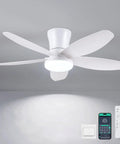 Low Profile 36 Inch Ceiling Fan With Remote And App Control, Dimmable LED Lights, DC Inverter Motor, White fan in room